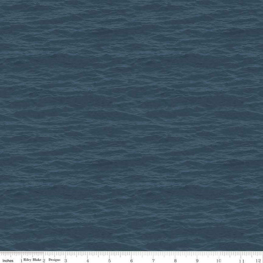 13" End of Bolt - SALE Fish & Fowl Water Dark Teal - Riley Blake - Blue Green Outdoors Fishing Birds Nature - Quilting Cotton Fabric