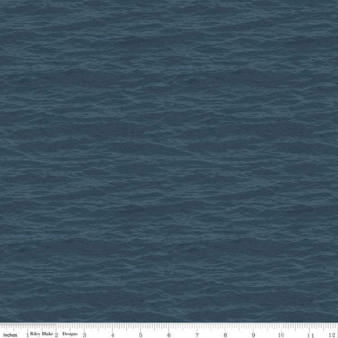 15" End of Bolt - SALE Fish and Fowl Water Dark Teal - Riley Blake - Blue Green Outdoors Fishing Birds Nature - Quilting Cotton Fabric