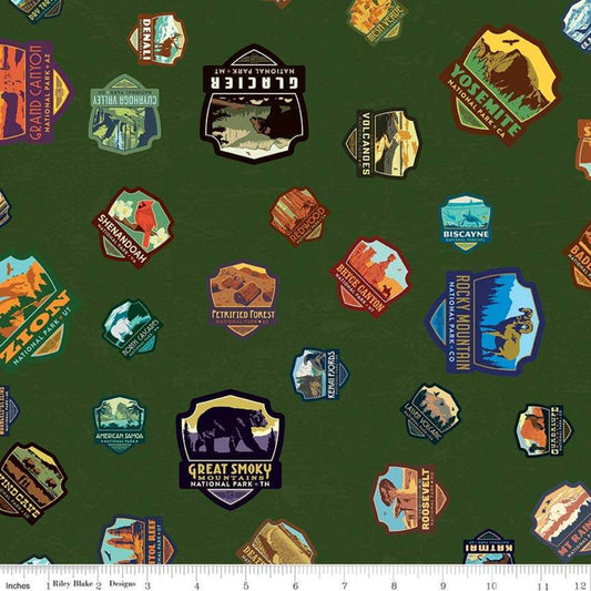 DEAL National Parks Patches Green - Riley Blake Designs - Recreation Outdoors - Quilting Cotton Fabric