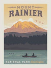 SALE National Parks Poster Panel Mount Rainier - Riley Blake - DIGITALLY PRINTED Outdoors Recreation Washington  - Quilting Cotton Fabric