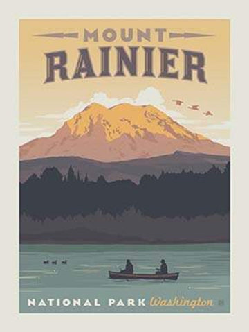 SALE National Parks Poster Panel Mount Rainier - Riley Blake - DIGITALLY PRINTED Outdoors Recreation Washington  - Quilting Cotton Fabric