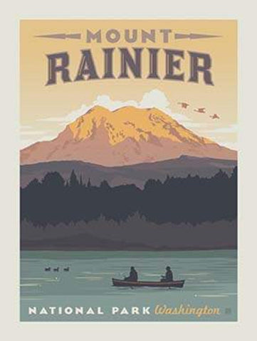 National Parks Poster Panel Mount Rainier by Riley Blake - DIGITALLY PRINTED Outdoors Recreation Washington  - Quilting Cotton Fabric