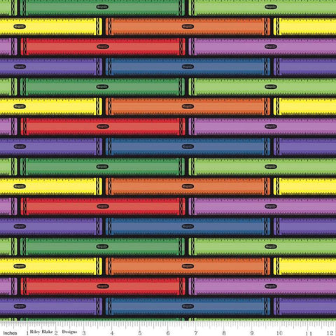 CLEARANCE I Dream in Color Ruler Black - Riley Blake Designs - Crayola Crayons Stripes Striped - Quilting Cotton Fabric