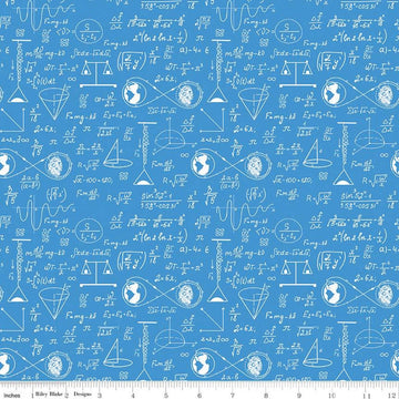 Fat Quarter End of Bolt Piece - SALE NASA Apollo 11 Astrophysics Blue- Riley Blake - Space Math Equations Diagrams  - Quilting Cotton Fabric