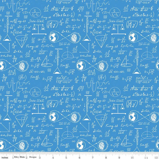 Fat Quarter End of Bolt Piece - SALE NASA Apollo 11 Astrophysics Blue- Riley Blake - Space Math Equations Diagrams  - Quilting Cotton Fabric