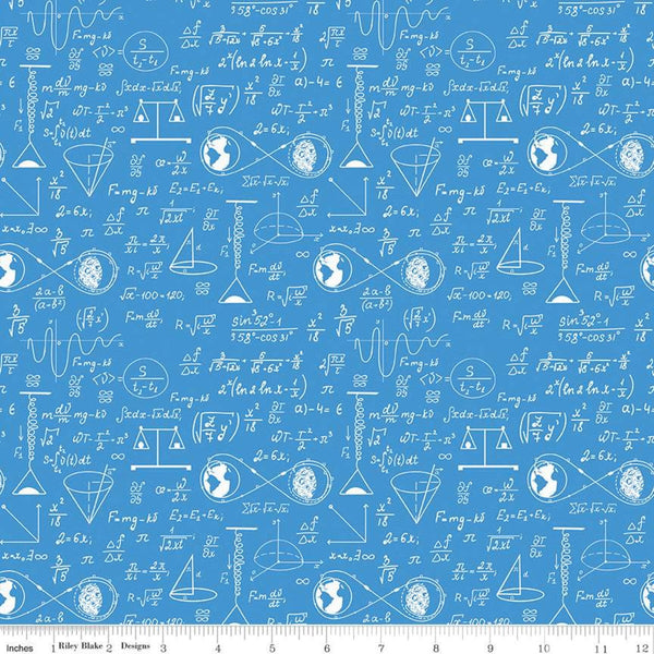 SALE NASA Apollo 11 Astrophysics Blue- Riley Blake Designs - Space Math Equations Diagrams  - Quilting Cotton Fabric