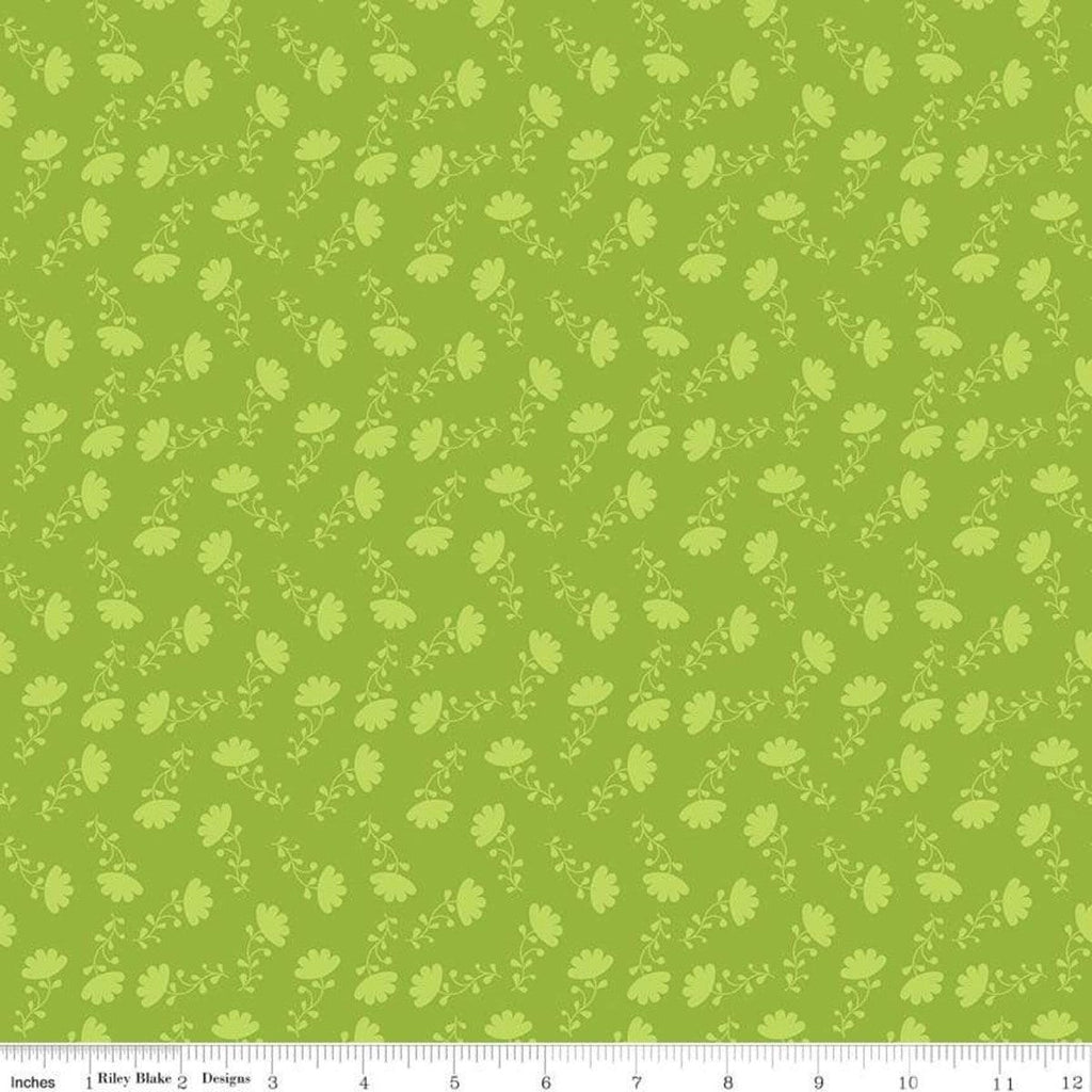 Fat Quarter End of Bolt - CLEARANCE Lucy's Garden Tonal Green - Riley Blake  - Tone on Tone Flowers Floral - Quilting Cotton