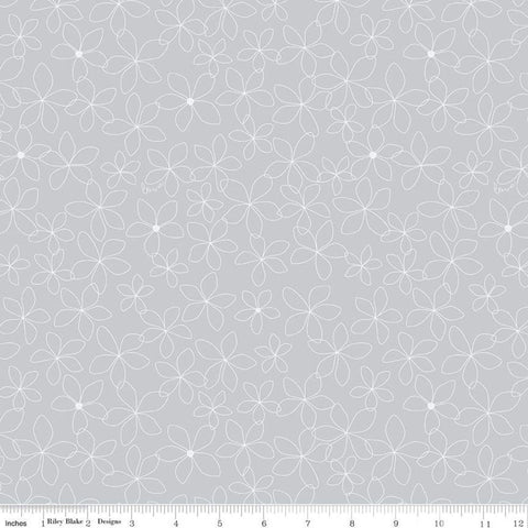 Fat Quarter End of Bolt - SALE Something Borrowed Petals Gray KNIT - Riley Blake - White Flower Outlines - Jersey KNIT cotton stretch fabric