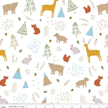 16" End of Bolt - In the Forest Main White KNIT - Riley Blake - Bears Deer Squirrels Rabbits Foxes - Jersey KNIT cotton stretch fabric