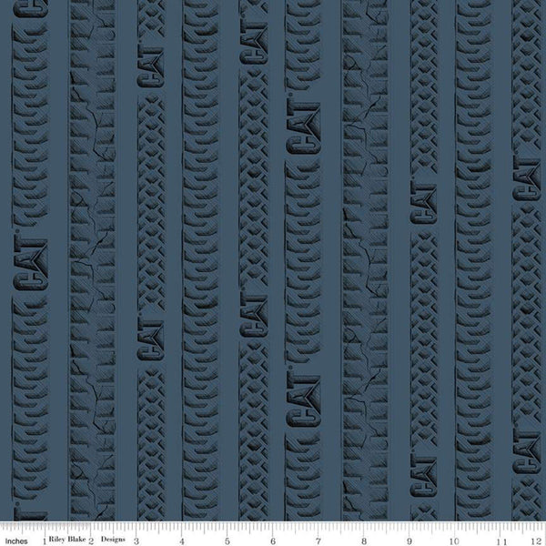 21" End of Bolt - CAT Tracks Blue - Riley Blake Designs - Construction Tire Tracks Striped Stripes CAT Logo - Quilting Cotton Fabric