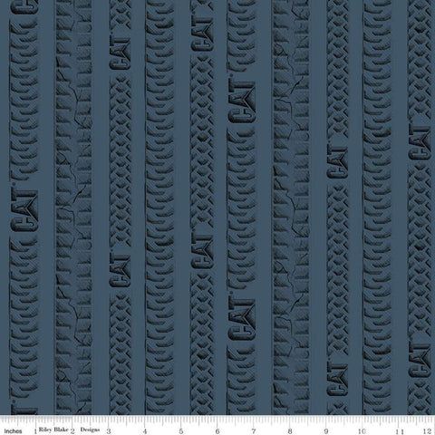 21" End of Bolt - CAT Tracks Blue - Riley Blake Designs - Construction Tire Tracks Striped Stripes CAT Logo - Quilting Cotton Fabric