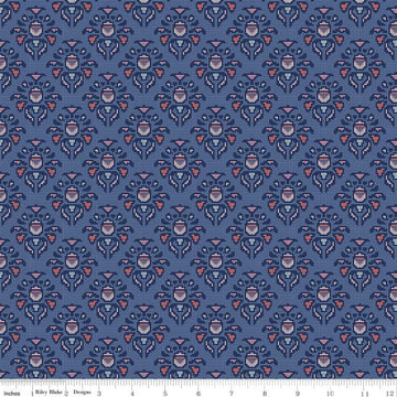 SUPER DEAL! 21" End of Bolt - Midnight Rose Damask Navy KNiT - Riley Blake Designs - Blue Floral - Jersey KNIT cotton  stretch fabric
