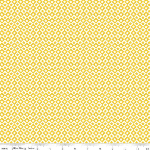 Fat Quarter End of Bolt - CLEARANCE Cops and Robbers Stars Yellow - Riley Blake - Yellow White Stars Diamonds -  Quilting Cotton Fabric