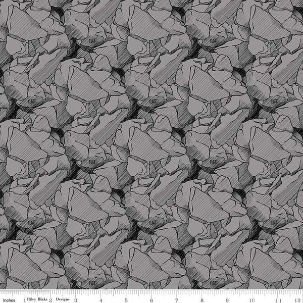 Fat Quarter End of Bolt Piece - CAT Rocks Gray - Riley Blake Designs - Construction CAT Logo  - Quilting Cotton Fabric