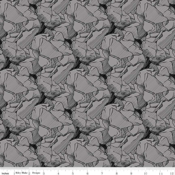 Fat Quarter End of Bolt - SALE CAT Rocks Gray - Riley Blake Designs - Construction CAT Logo  - Quilting Cotton Fabric