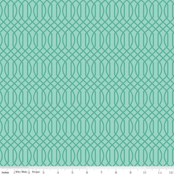 Fat Quarter End of Bolt - CLEARANCE Flower Market Geometric Teal - Riley Blake - Interwovern Diamonds Blue Green - Quilting Cotton Fabric