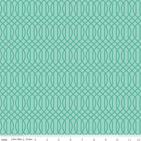 Fat Quarter End of Bolt - CLEARANCE Flower Market Geometric Teal - Riley Blake - Interwovern Diamonds Blue Green - Quilting Cotton Fabric