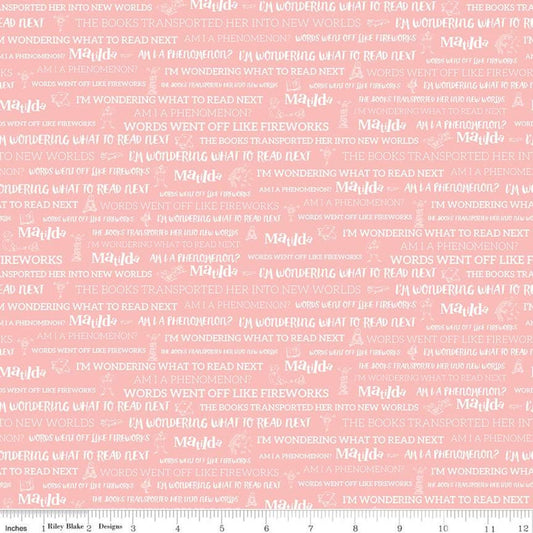 9" End of Bolt - SALE Matilda Text Coral - Riley Blake Designs - Roald Dahl Reading Books Words Quotes Orange Pink - Quilting Cotton Fabric