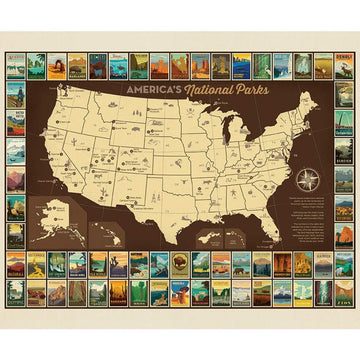 National Parks Poster Panel USA Map - Riley Blake Designs - America Recreation DIGITALLY Printed - Quilting Cotton Fabric