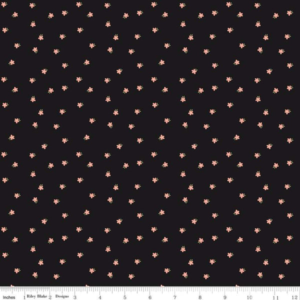 26" End of Bolt - Modern Farmhouse Mini Floral Black SPARKLE - Riley Blake Designs - Coral Rose Gold Metallic - Quilting Cotton Fabric