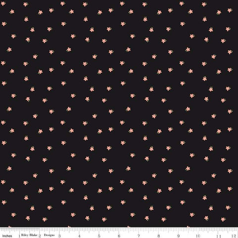 26" End of Bolt - Modern Farmhouse Mini Floral Black SPARKLE - Riley Blake Designs - Coral Rose Gold Metallic - Quilting Cotton Fabric