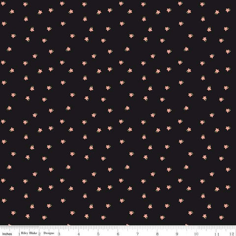 26" End of Bolt - Modern Farmhouse Mini Floral Black SPARKLE - Riley Blake Designs - Coral Rose Gold Metallic - Quilting Cotton Fabric