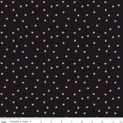 26" End of Bolt - Modern Farmhouse Mini Floral Black SPARKLE - Riley Blake Designs - Coral Rose Gold Metallic - Quilting Cotton Fabric