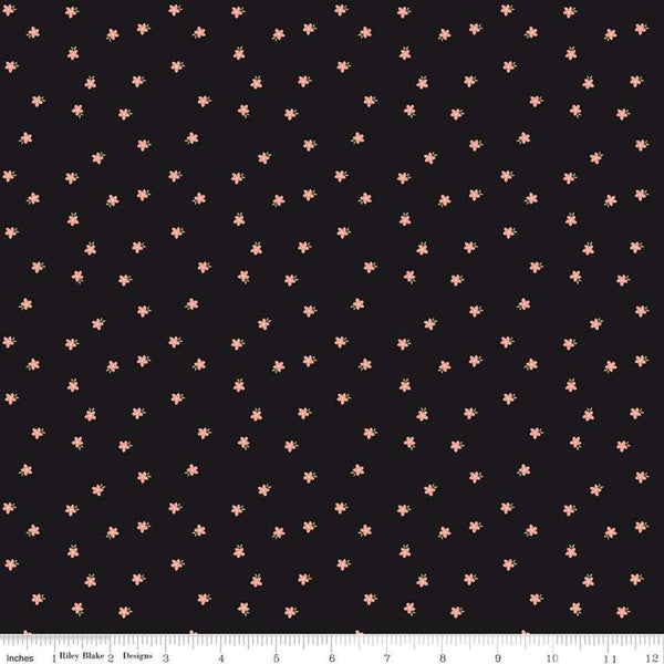 11" End of Bolt - Modern Farmhouse Mini Floral Black SPARKLE - Riley Blake Designs - Coral Rose Gold Metallic - Quilting Cotton Fabric