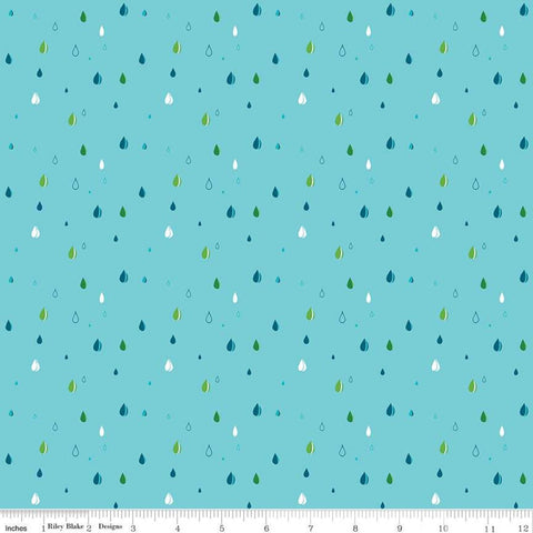 20" End of Bolt - SALE Play Outside Drops Blue - Riley Blake Designs - Scattered Raindrops Rain  - Quilting Cotton Fabric