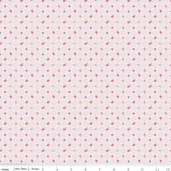 12" End of Bolt Piece - Moments Crosswalk Pink - Riley Blake Designs -  Geometric Diagonal Lattice Fruit - Quilting Cotton Fabric