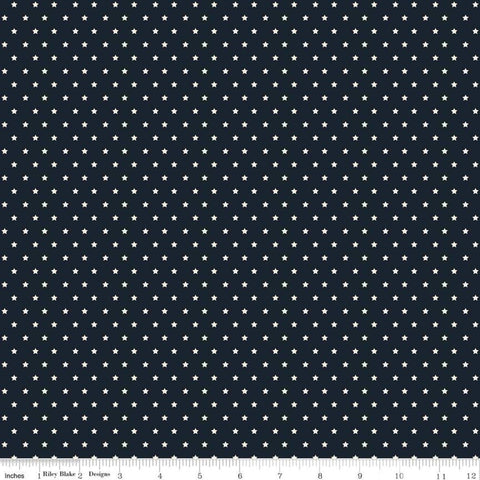 9" End of Bolt - American Legacy Stars Navy - Riley Blake Designs - Cream Stars on Blue Patriotic Independence Day - Quilting Cotton Fabric