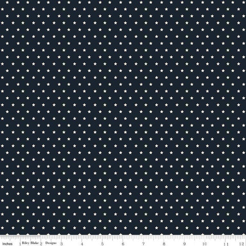 26" End of Bolt - American Legacy Stars Navy - Riley Blake Designs - Cream Stars on Blue Patriotic Independence Day - Quilting Cotton Fabric
