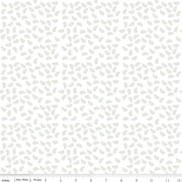 12" End of Bolt - Modern Farmhouse Fern Leaves White - Riley Blake Designs - Green Leaves on White Floral - Quilting Cotton Fabric
