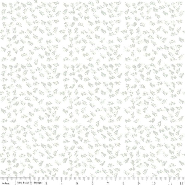 12" End of Bolt - Modern Farmhouse Fern Leaves White - Riley Blake Designs - Green Leaves on White Floral - Quilting Cotton Fabric