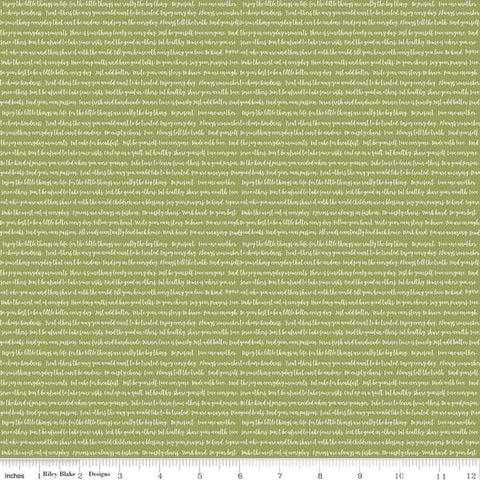 35" End of Bolt - Modern Farmhouse  Words Green - Riley Blake Designs - Script Text Positive Messages - Quilting Cotton Fabric