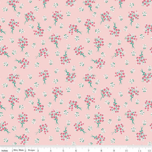 14" End of Bolt - CLEARANCE Singing in the Rain Bouquets Baby Pink - Riley Blake Designs - Flowers Floral - Quilting Cotton Fabric