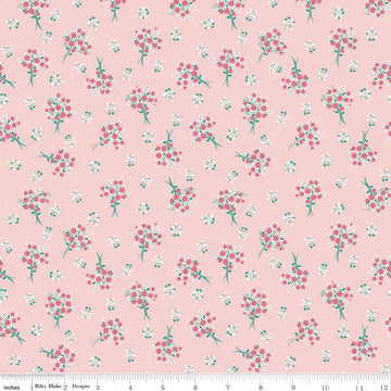 11" End of Bolt - CLEARANCE Singing in the Rain Bouquets Baby Pink - Riley Blake Designs - Flowers Floral - Quilting Cotton Fabric