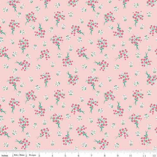 Fat Quarter End of Bolt - CLEARANCE Singing in the Rain Bouquets Baby Pink - Riley Blake Designs - Flowers Floral - Quilting Cotton Fabric