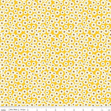 Singing in the Rain Daisy Fields Yellow - Riley Blake Designs - Floral White Flowers on Yellow - Quilting Cotton Fabric