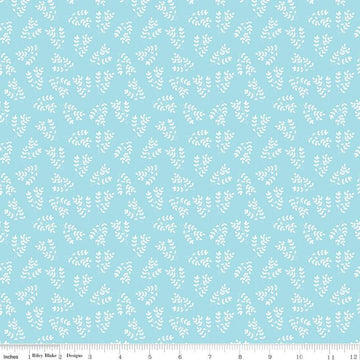 13" End of Bolt - CLEARANCE Singing in the Rain Stems Waterfall - Riley Blake Designs - Floral White Leaves on Blue - Quilting Cotton Fabric