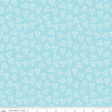 CLEARANCE Singing in the Rain Stems Waterfall - Riley Blake Designs - Floral White Leaves on Blue - Quilting Cotton Fabric - choose your cut