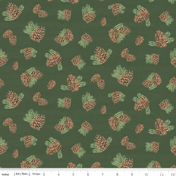 Fat Quarter End of Bolt - SALE Send Me to the Woods Pinecones Green - Riley Blake - Outdoors Trees Pines Cones   - Quilting Cotton Fabric