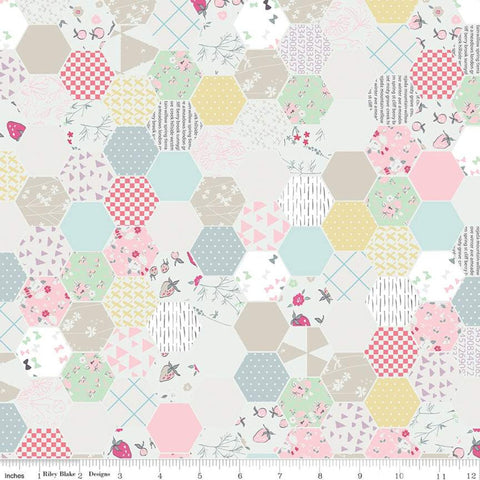 21" End of Bolt Piece - SALE Moments Hexagon White - Riley Blake Designs -  Geometric Hexagons Hexies - Quilting Cotton Fabric