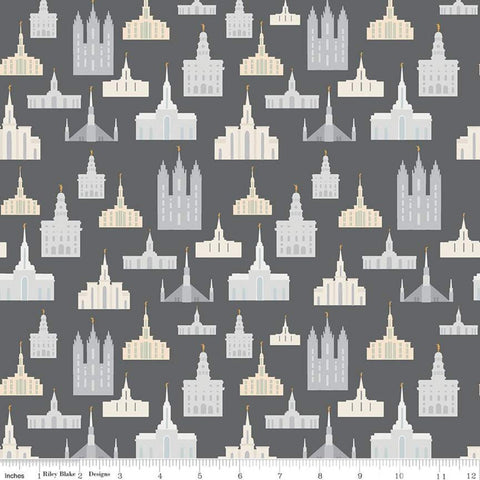 33" End of Bolt - SALE Called to Serve Temple Charcoal SPARKLE - Riley Blake - Mission Gray Gold METALLIC - Quilting Cotton Fabric