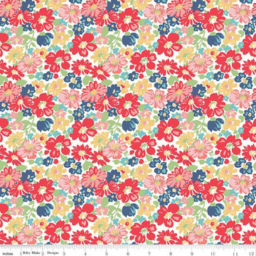 9" End of Bolt - CLEARANCE Vintage Happy 2 Main Red - Riley Blake  - Flowers Floral - Quilting Cotton