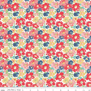 12" End of Bolt - CLEARANCE Vintage Happy 2 Main Red - Riley Blake  - Flowers Floral - Quilting Cotton