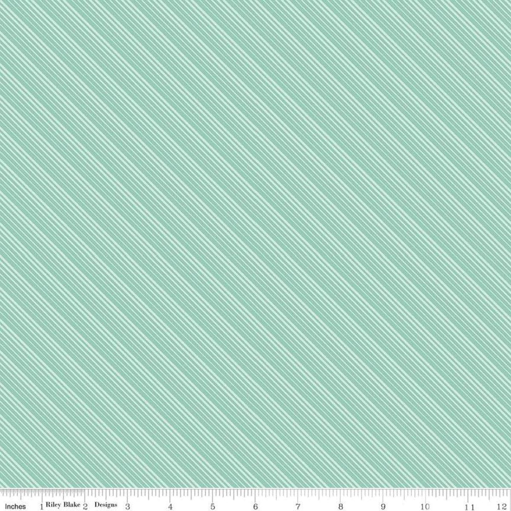 Fat Quarter End of Bolt - CLEARANCE Splendor Stripe Mint - Riley Blake Designs - Green Diagonal Stripes Striped  -  Quilting Cotton Fabric
