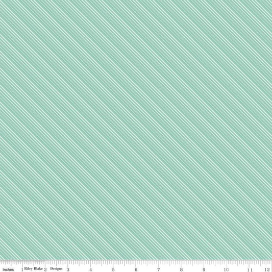 25" End of Bolt - CLEARANCE Splendor Stripe Mint - Riley Blake Designs - Green Diagonal Stripes Striped  -  Quilting Cotton Fabric