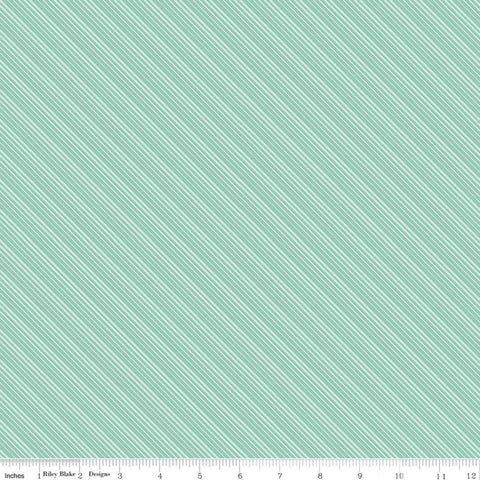 Fat Quarter End of Bolt - CLEARANCE Splendor Stripe Mint - Riley Blake Designs - Green Diagonal Stripes Striped  -  Quilting Cotton Fabric