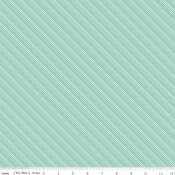 Fat Quarter End of Bolt - CLEARANCE Splendor Stripe Mint - Riley Blake Designs - Green Diagonal Stripes Striped  -  Quilting Cotton Fabric